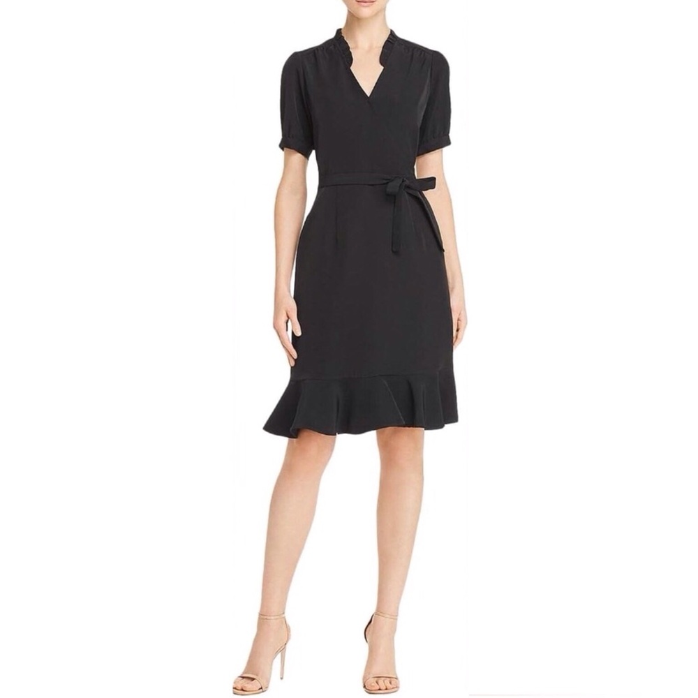 Nanette Lepore Short Puff Sleeve Flounce Hem & Ruffle Collar Black Dress Size 12